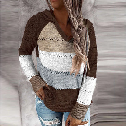 Womens Patchwork Hooded Sweater