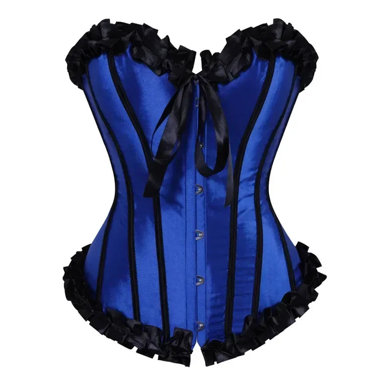Sexy Vintage Overbust Corset Lace Up Gothic Satin Bustier