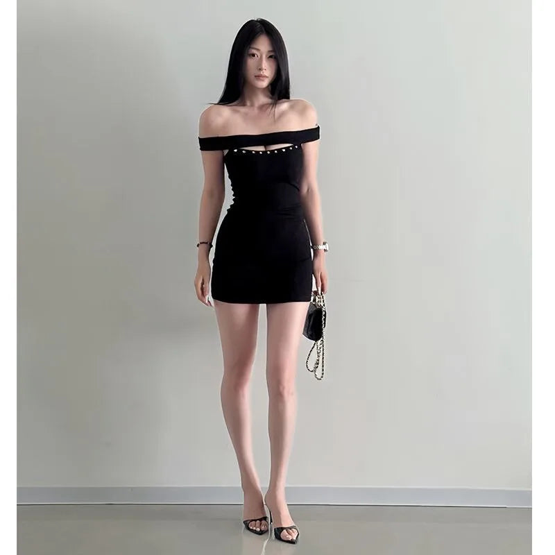 Black Off-Shoulder Dress for Wedding Party Guest