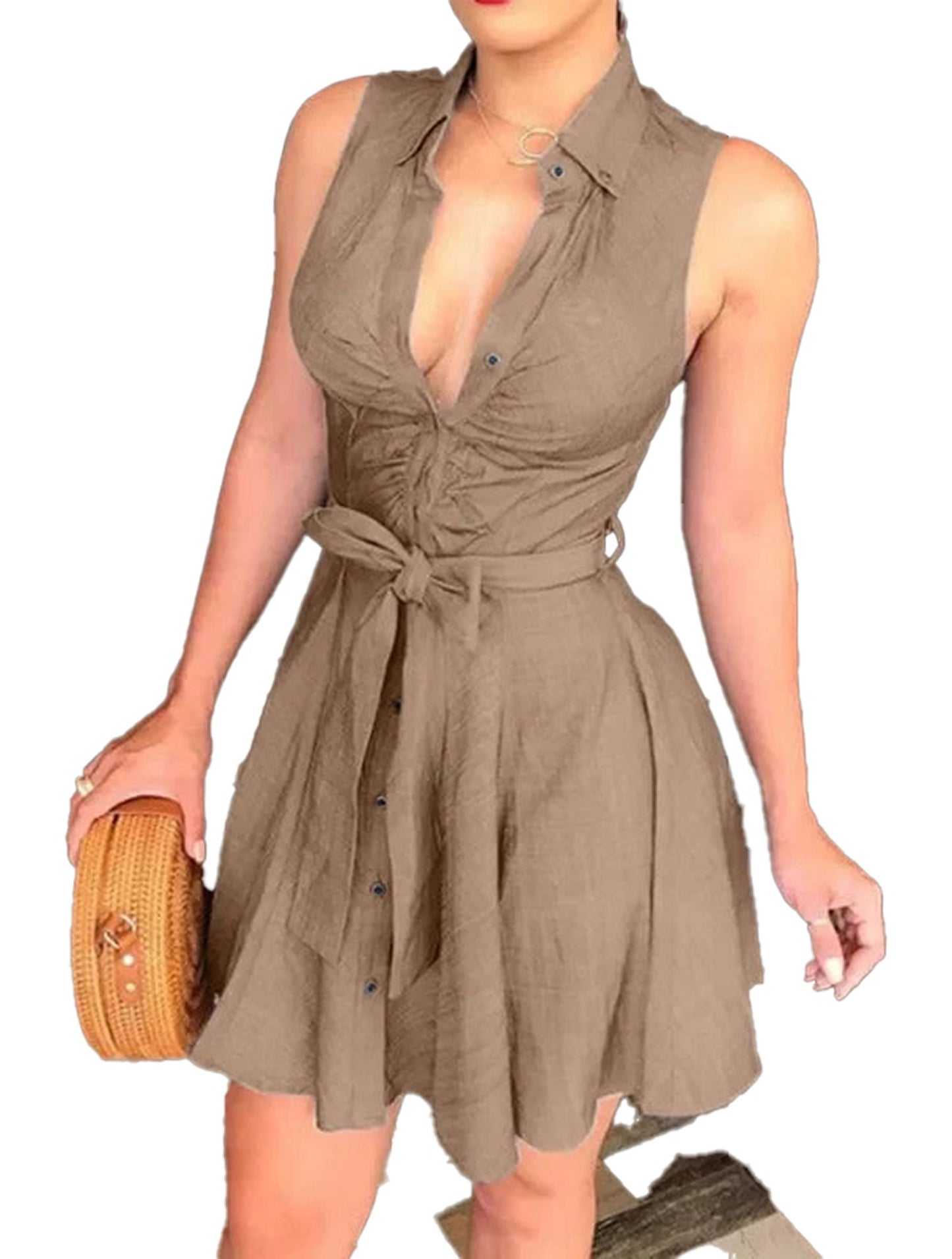 Womens Sleeveless Shirt Dress Chic & Trendy