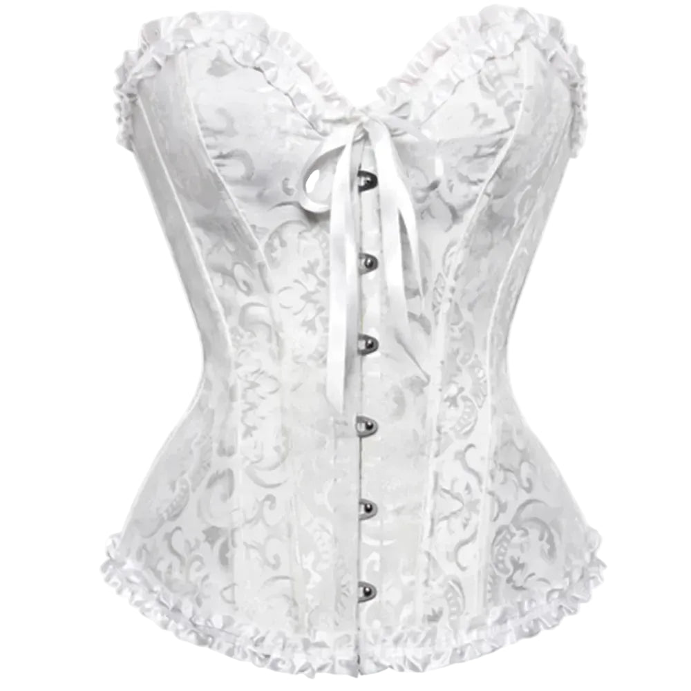 White lace corset on a white background