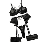 Lace Garter Lingerie Set with Underwire Bra, Panty, and Thong