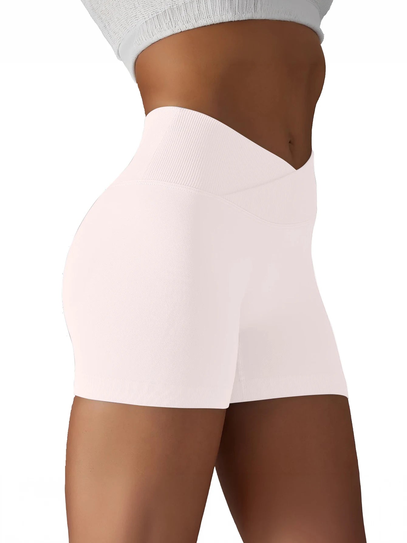 Cross Waist Workout Shorts - High Waisted Ribbed Biker