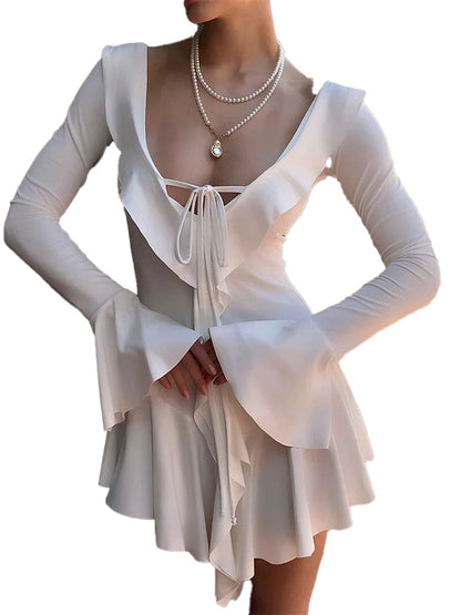 White Ruffled Mini Dress For Women