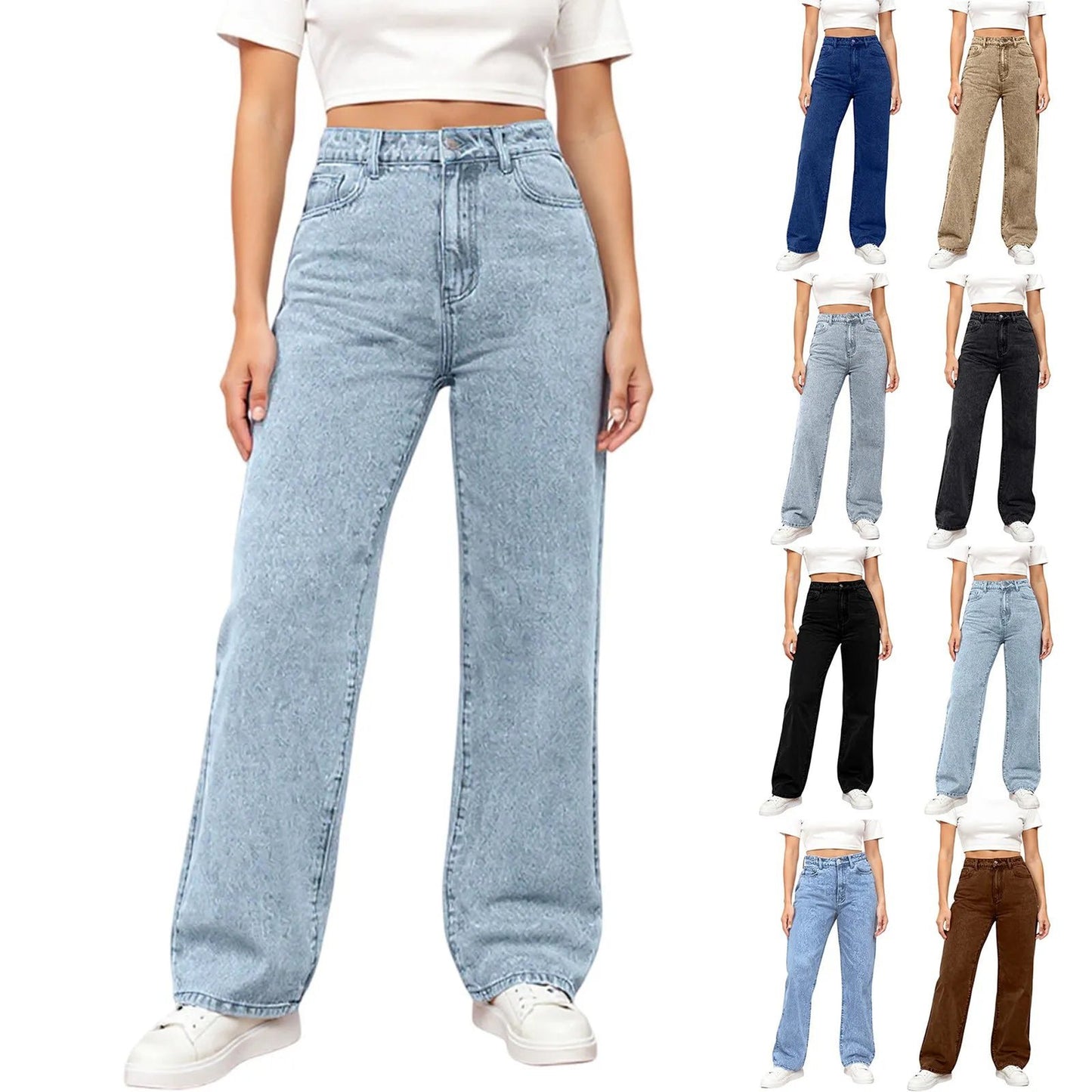 Womens High Waist Denim Trousers Trendy Fit