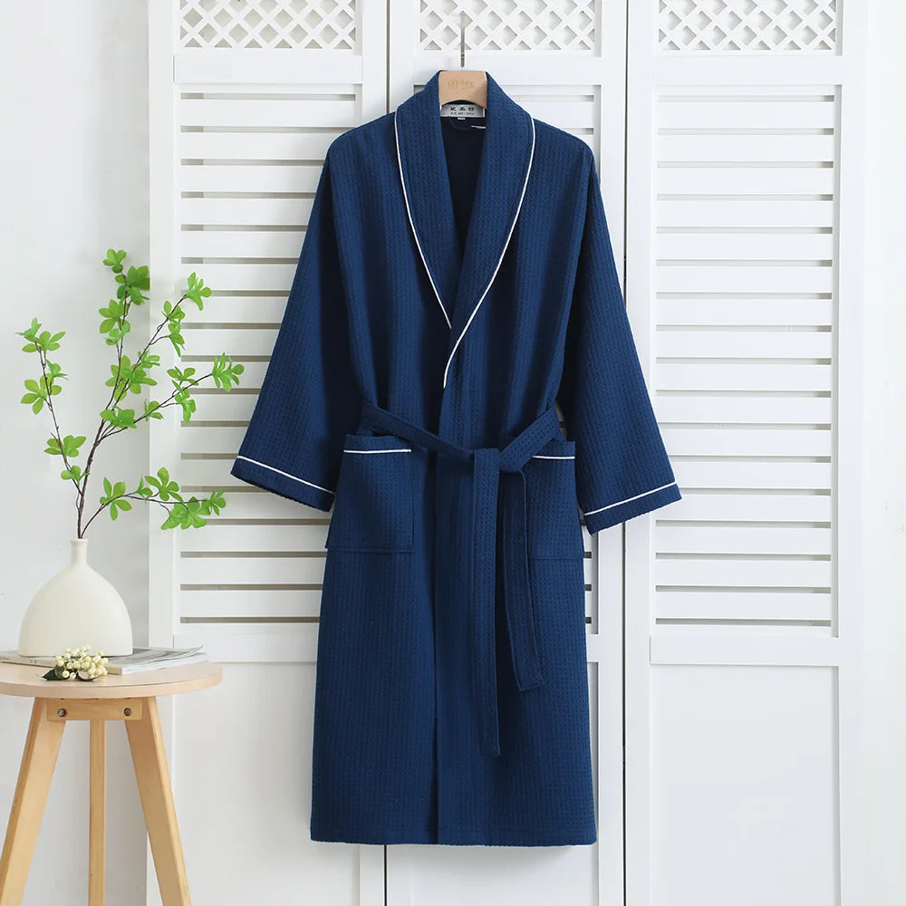 Elegant Cotton Waffle Kimono Bathrobe