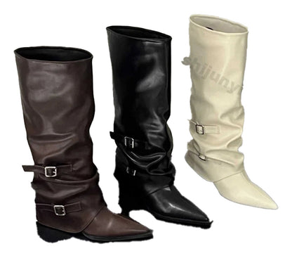 Womens Pointed Toe Knee High Boots