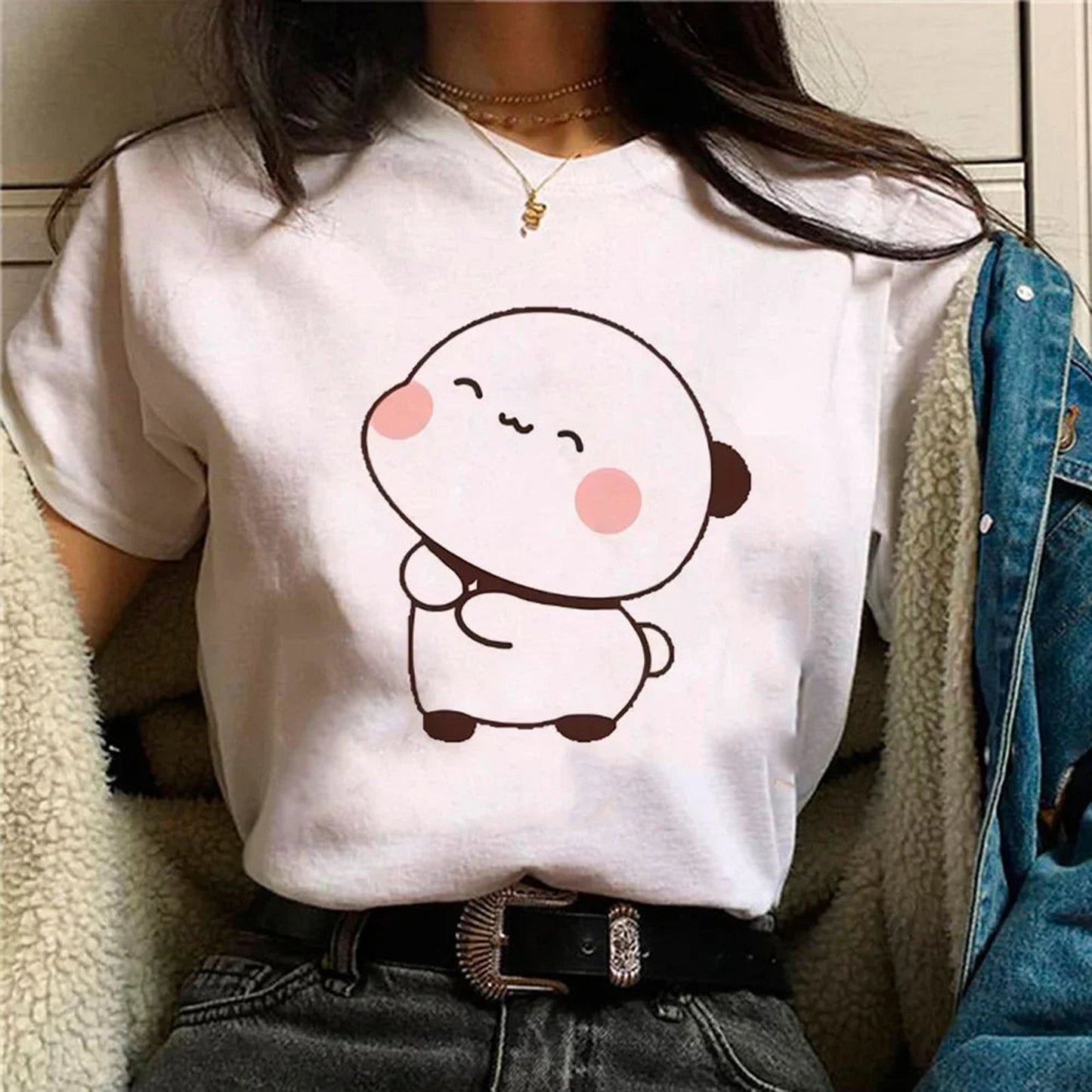 Front View of Funny Anime Graphic Tee for Women