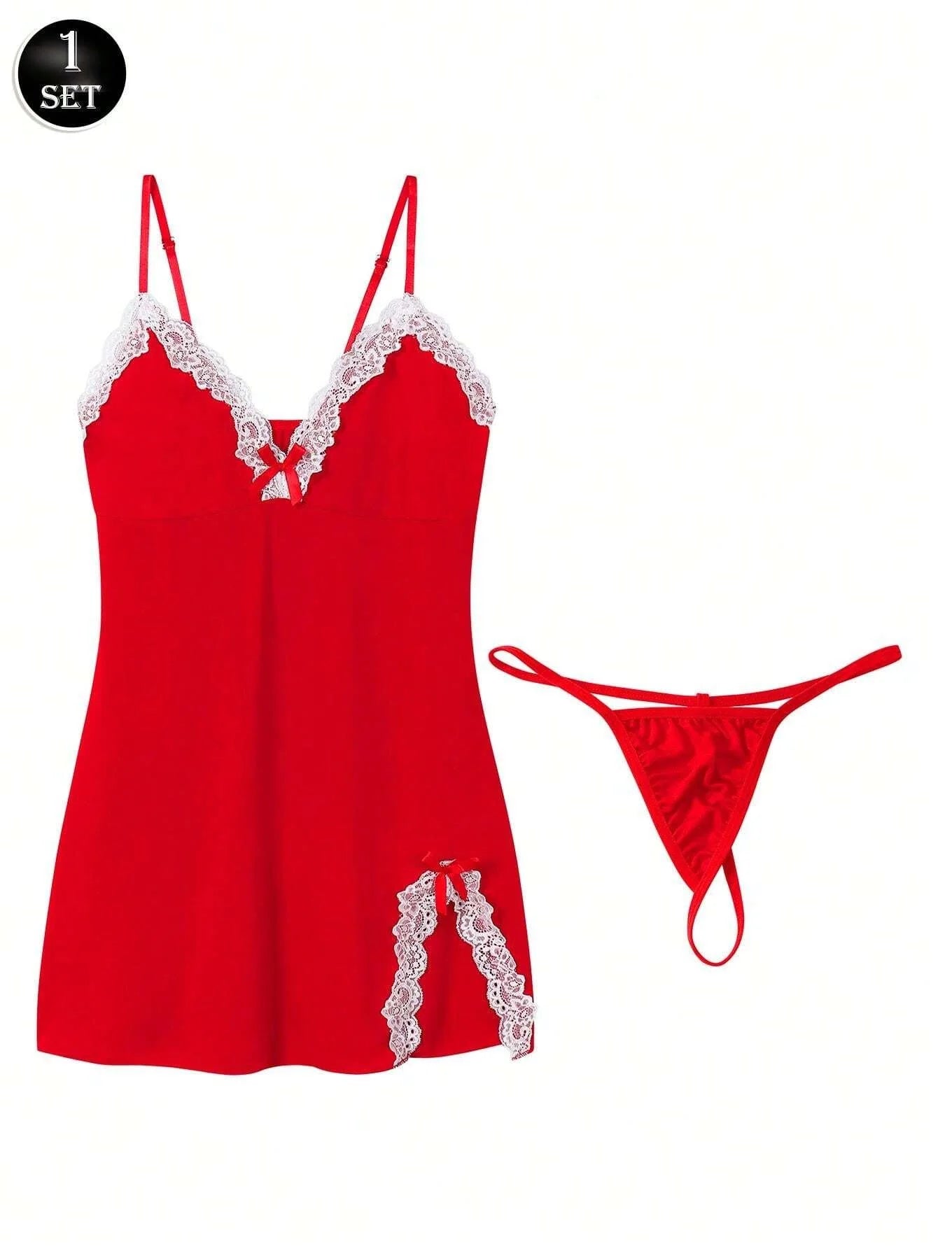 Red Lace Babydoll Nightgown Set