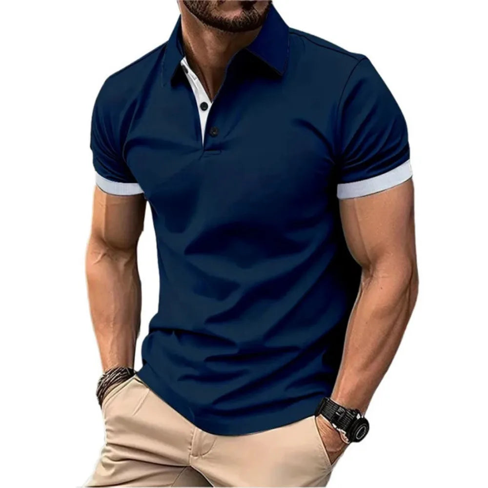 Mens Color Block Polo Shirt Trendy Style