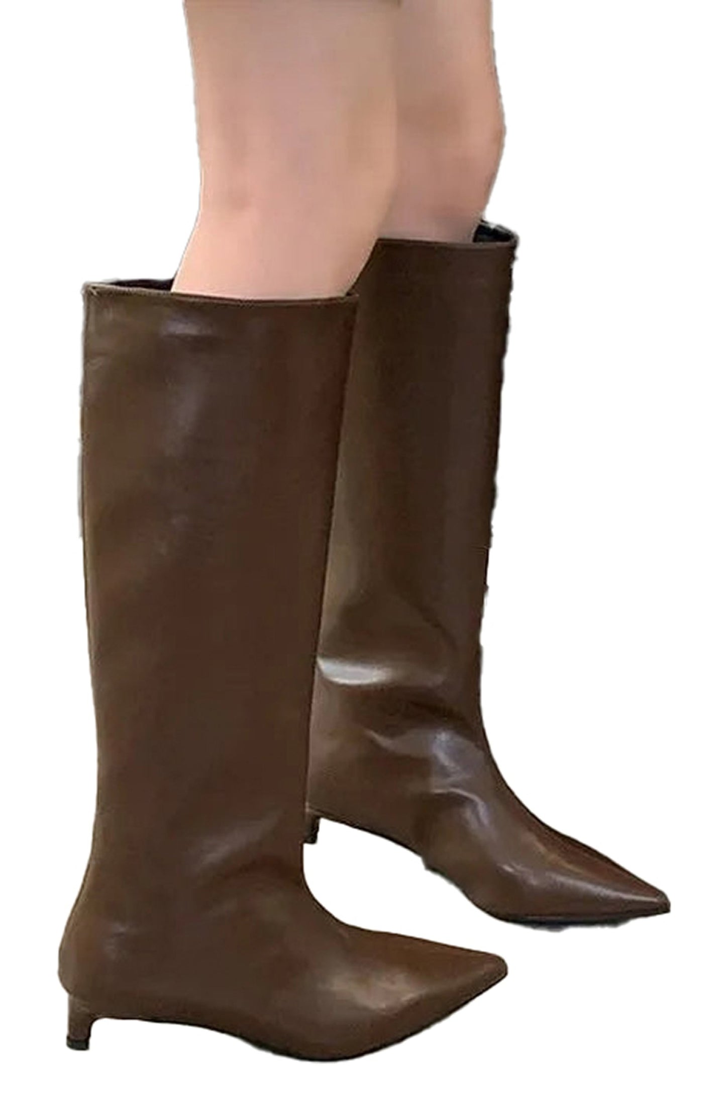 Pointed Toe Leather High Boots