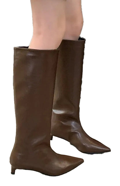 Pointed Toe Leather High Boots