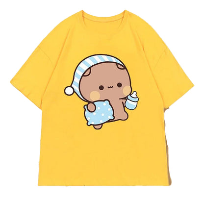 Detail of Cute Bubu Panda & DuDu Bear Graphic T-Shirt Design