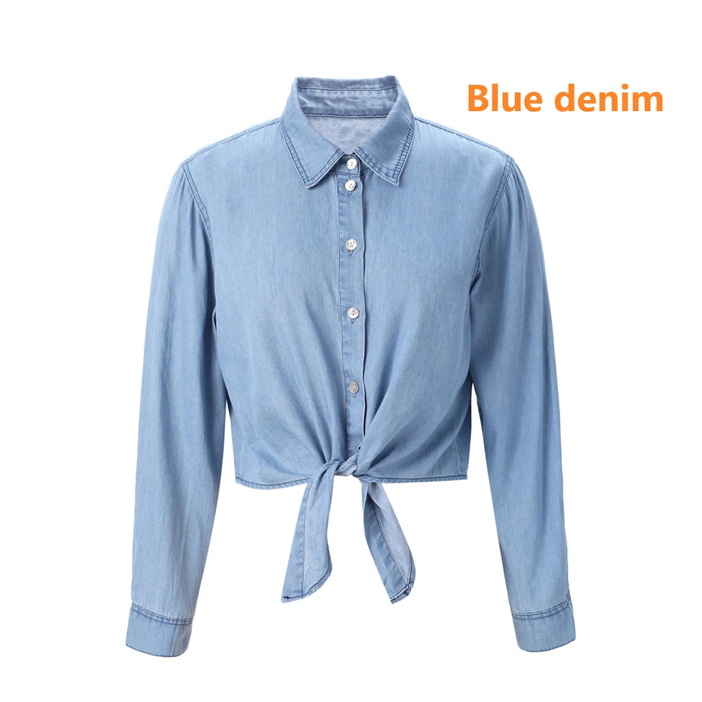 Womens Lightweight Denim Wrap Blouse and Slip Dress Set