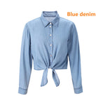Womens Lightweight Denim Wrap Blouse and Slip Dress Set
