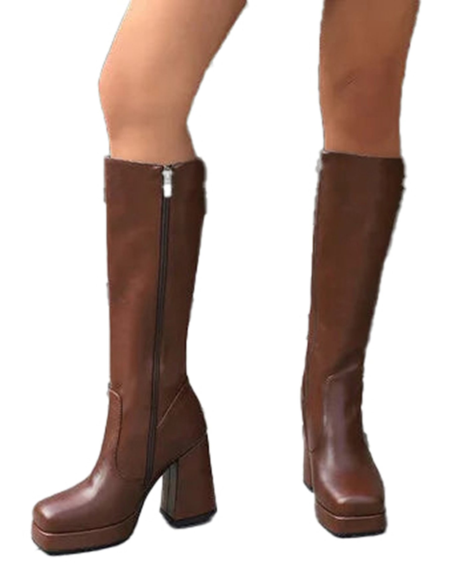 Womens Knee High Platform Boots In Red
