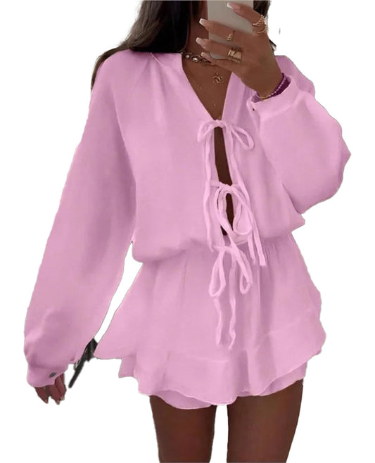 White Lace-Up Mini Beach Dress