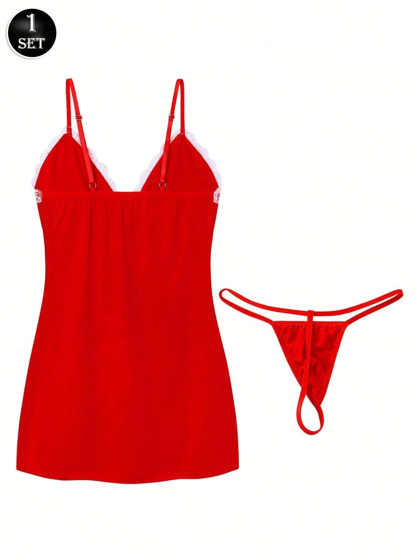 Red Lace Babydoll Nightgown Set