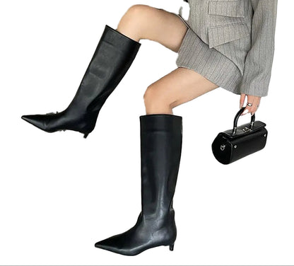 Pointed Toe Leather High Boots