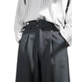 Drapey Pleated Straight Casual Trousers with Adjustable Waist