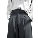 Drapey Pleated Straight Casual Trousers with Adjustable Waist