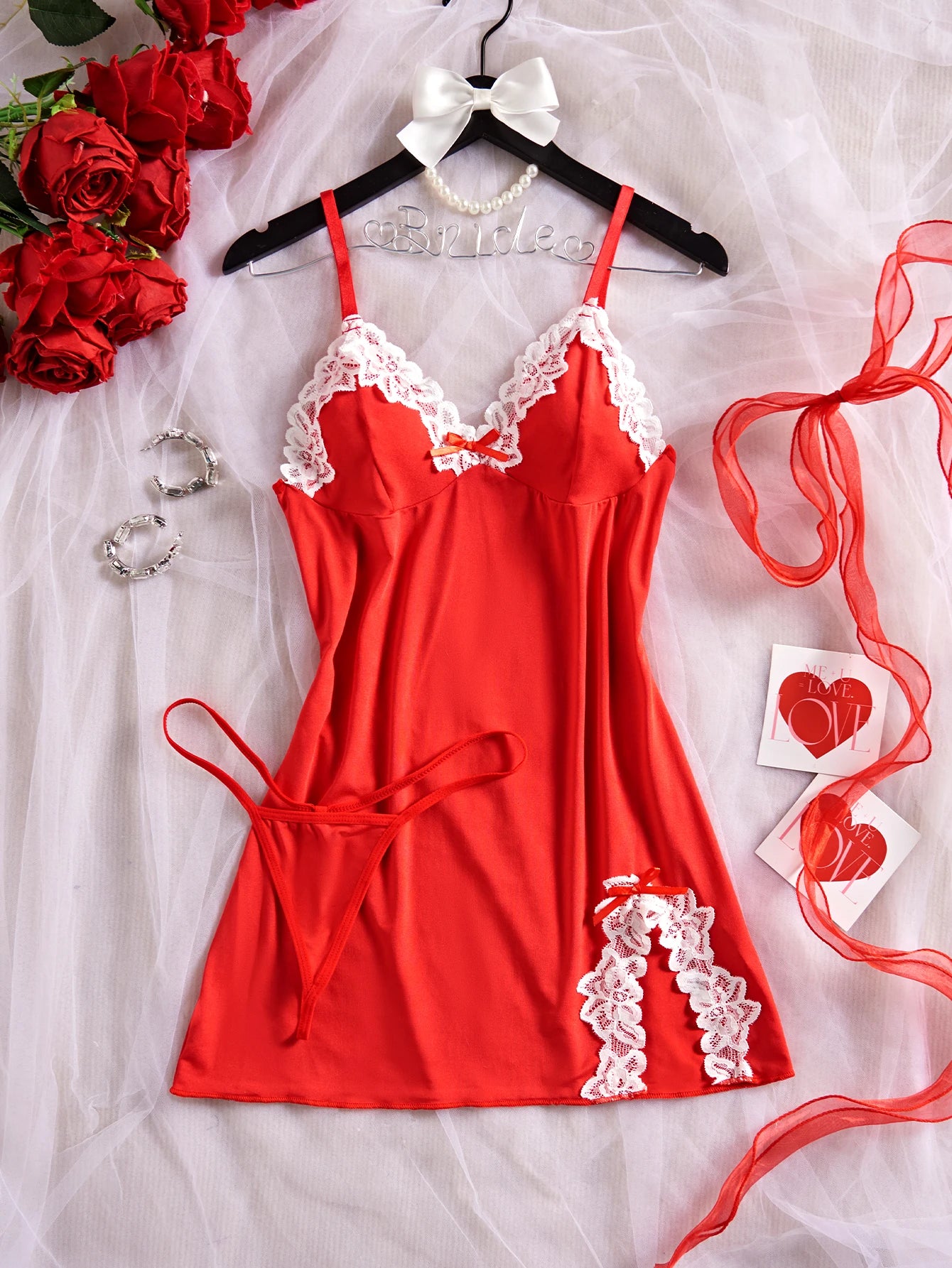 Red Lace Babydoll Nightgown Set