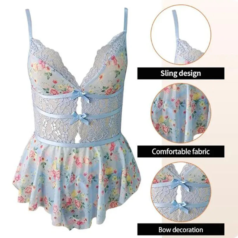 Crotchless Lingerie Floral Bodysuit