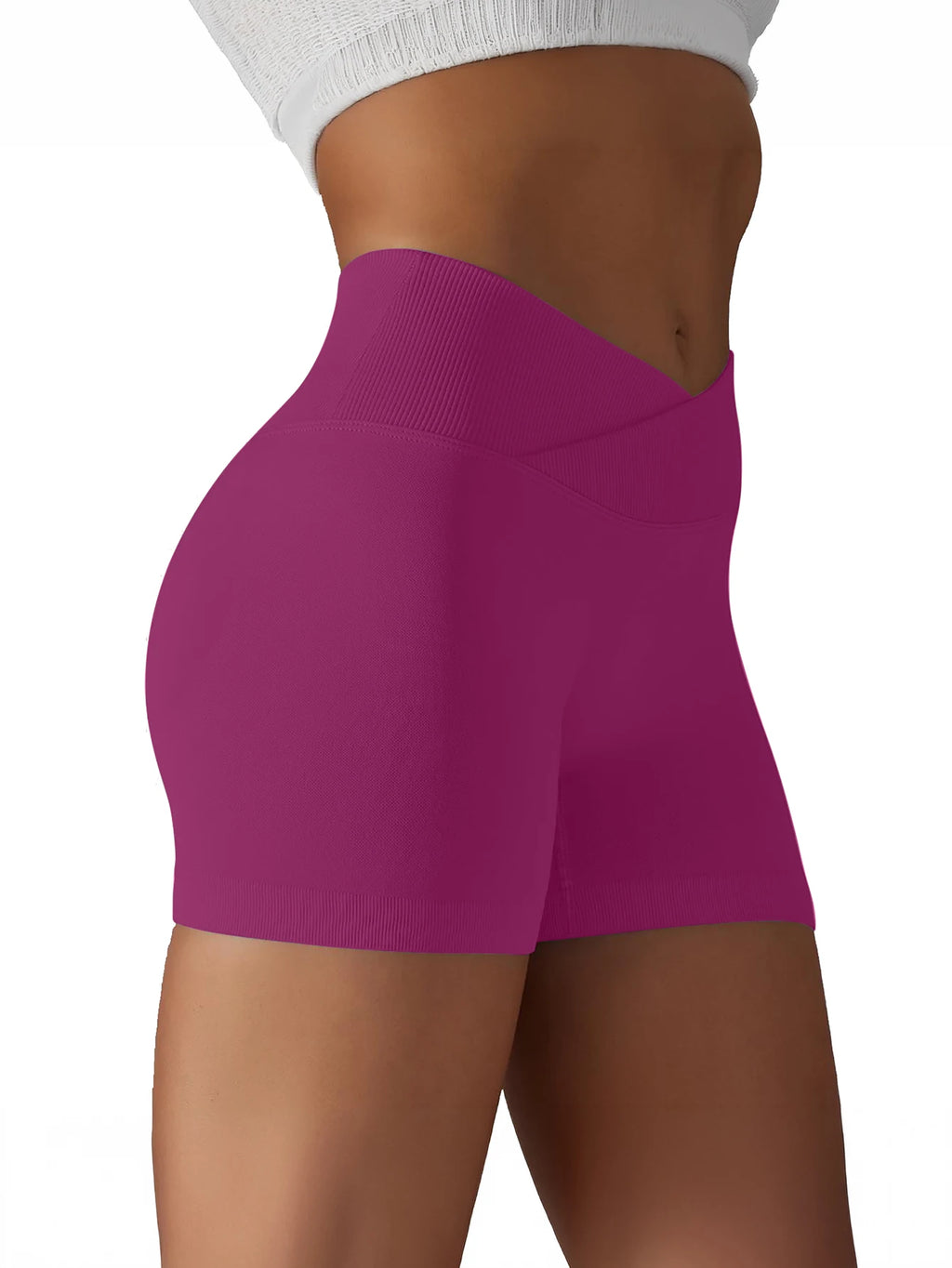 Cross Waist Workout Shorts - High Waisted Ribbed Biker