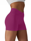 Cross Waist Workout Shorts - High Waisted Ribbed Biker