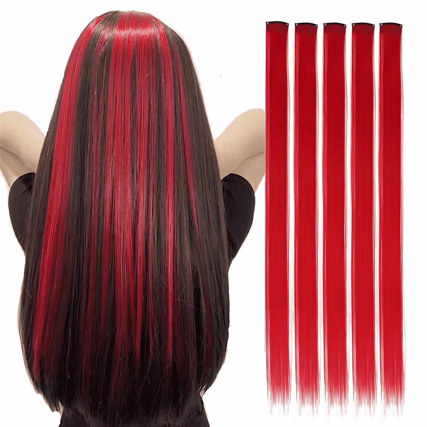 Long Straight Hair featuring synthetic clip in hair extensions in black and red for stylish looks