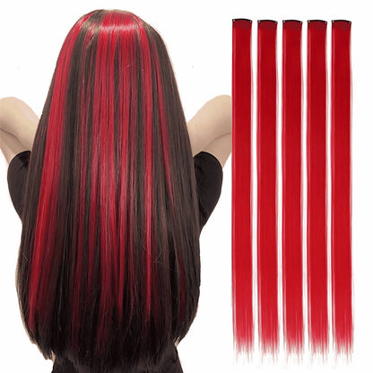 Long Straight Hair featuring synthetic clip in hair extensions in black and red for stylish looks