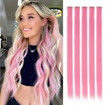 LuckeLadybug LLC synthetic clip in hair extensions in pink for a vibrant hairstyle transformation