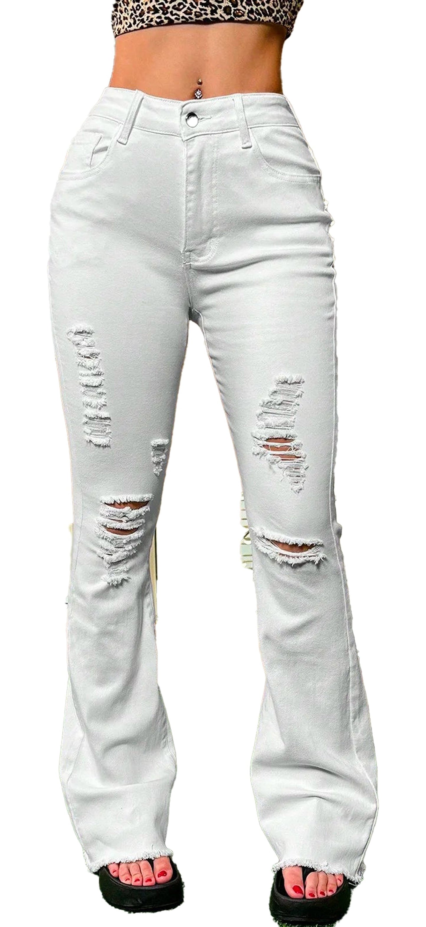 High Waisted Ripped Jeans For Women