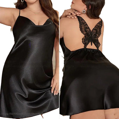 Plus Size Satin Nightgown With Lace Back