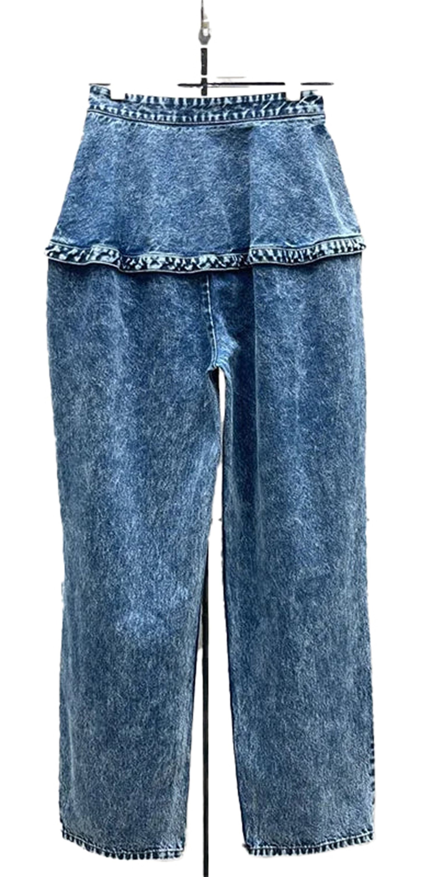 Womens Retro Washed Jeans With Ruffle Detail