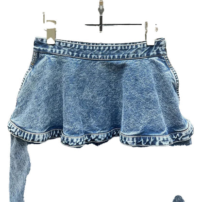 Womens Retro Washed Jeans With Ruffle Detail