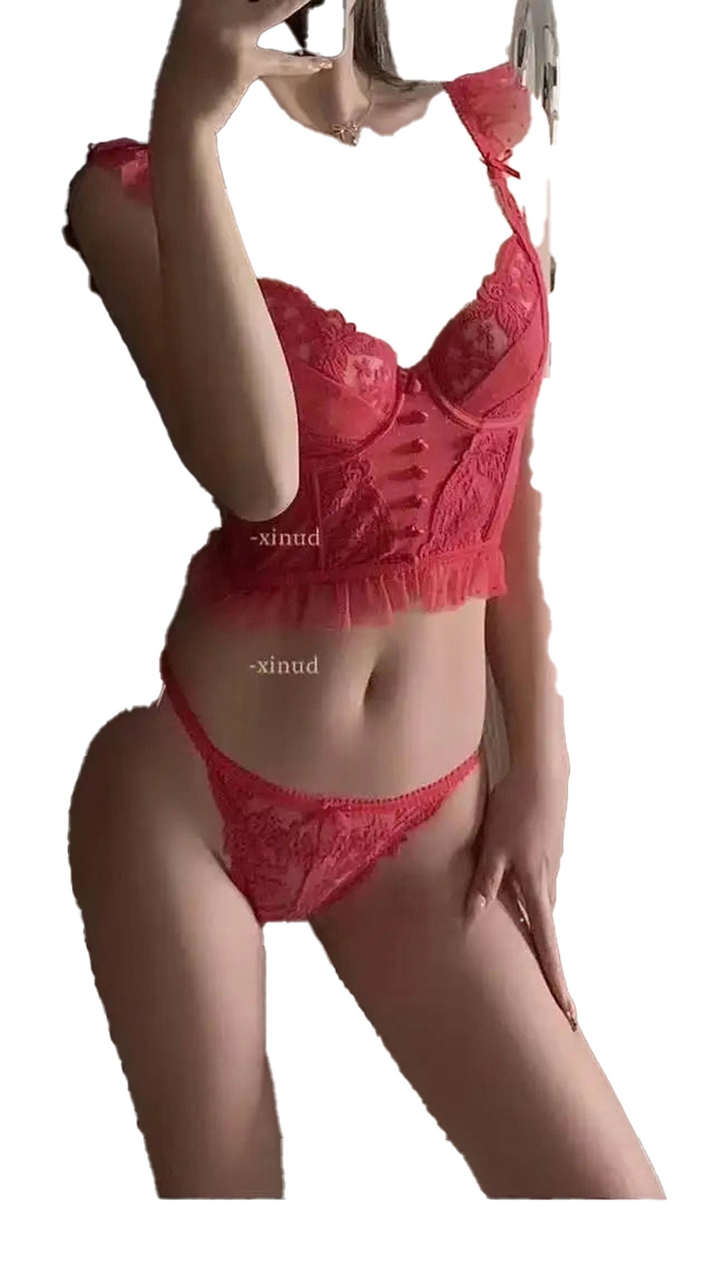 Flat Lay of French Lace Christmas Tanga - Transparent T Pant