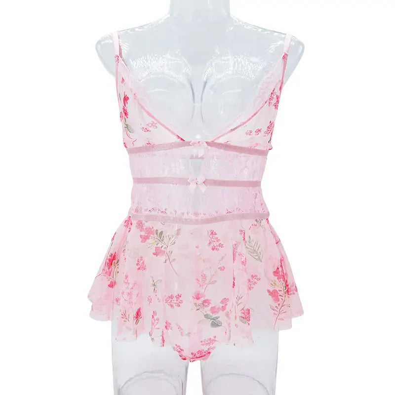 Crotchless Lingerie Floral Bodysuit