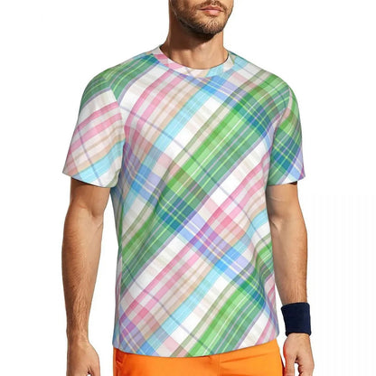 Men's Mondrian Line T-Shirt - Trendy Colorful Plaid Summer Tee, Y2K