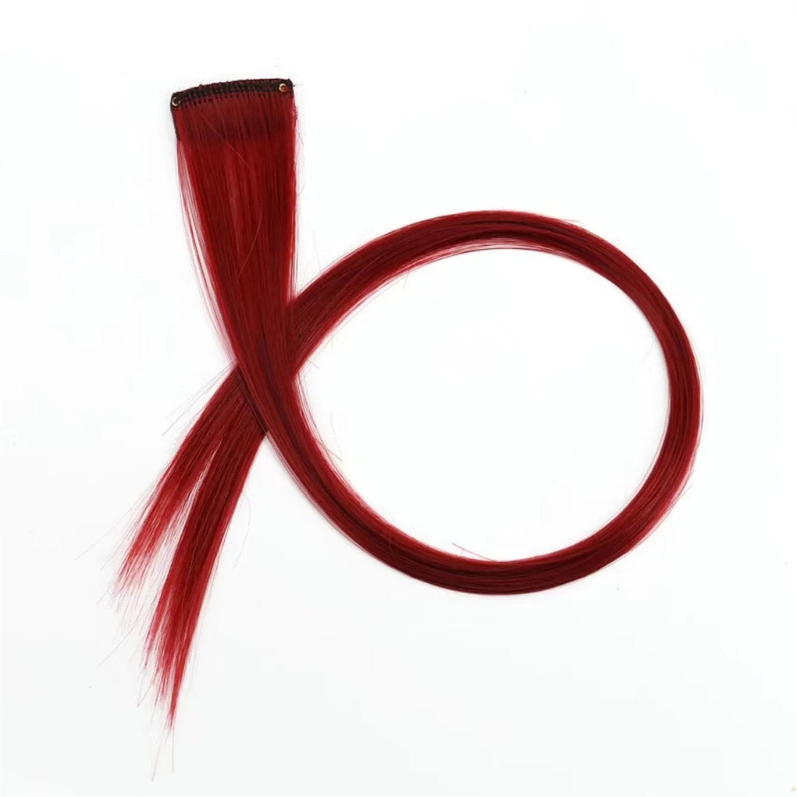 LuckeLadybug LLC synthetic clip in hair extensions in vibrant red, long and straight for easy styling