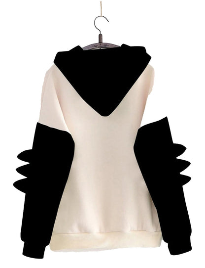 Kawaii dinosaur hoodie for women with black sleeves and spikes for a unique stylish look