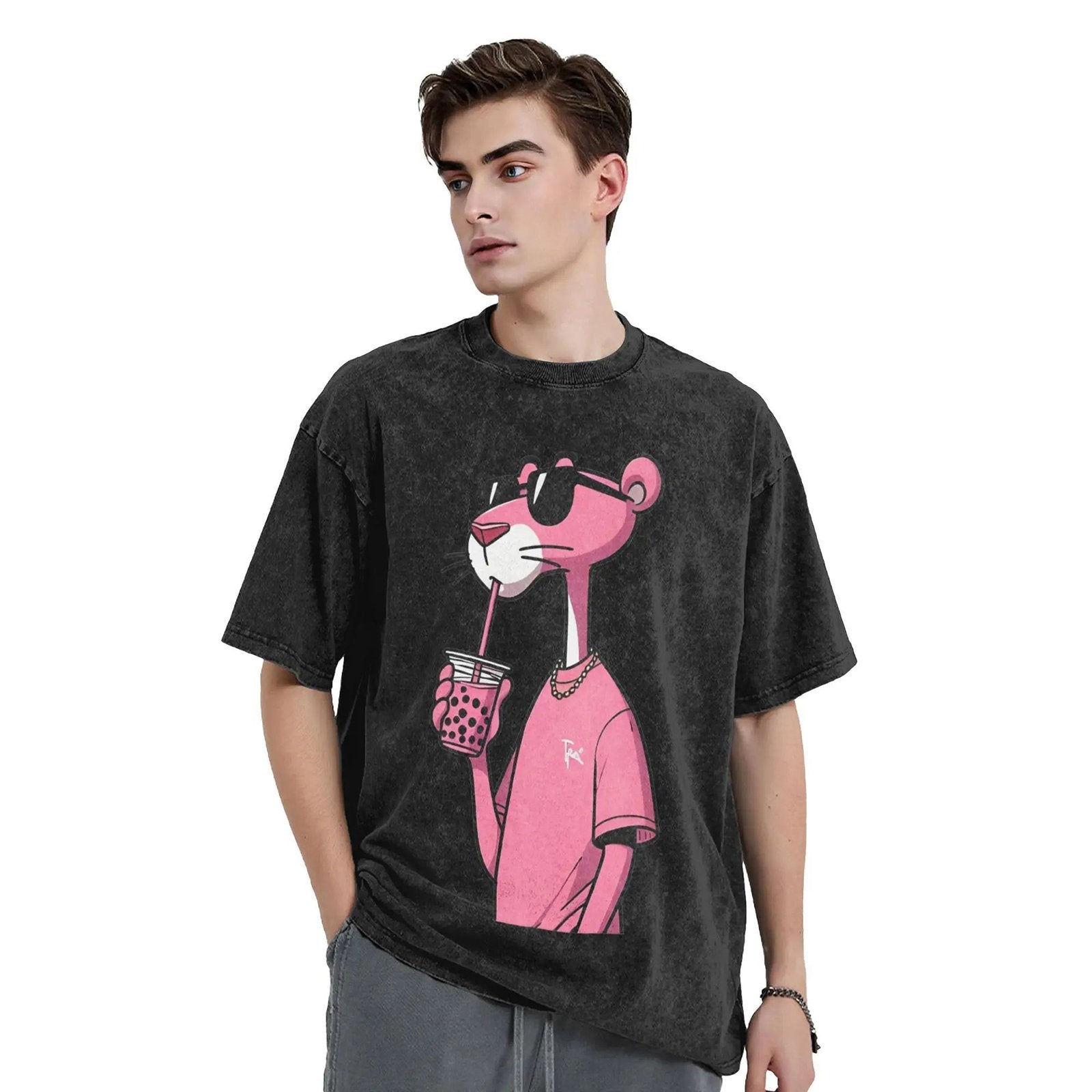Back View Of Men's Pink Panther Drinking Tee