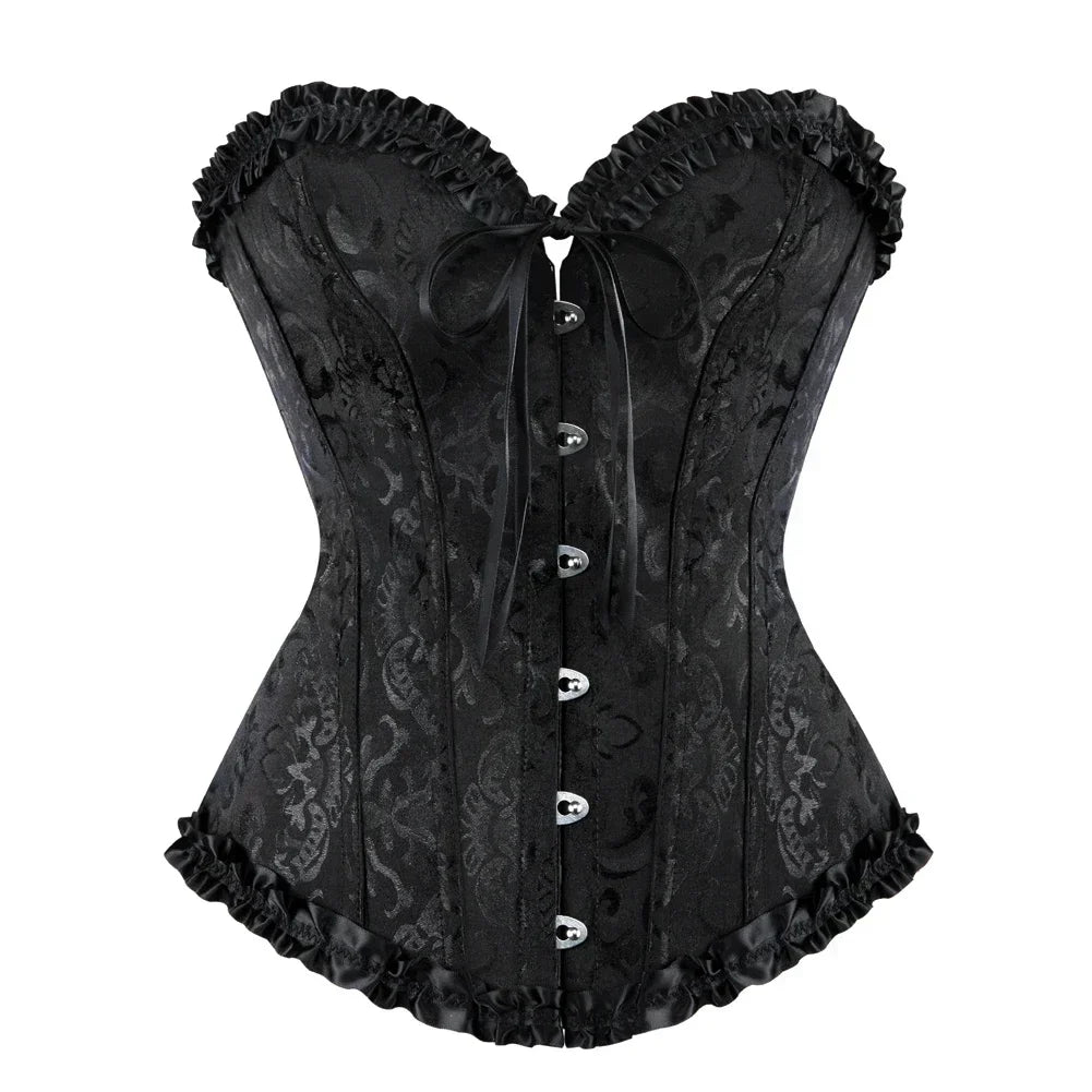 Floral Lace Overbust Corset Jacquard Lingerie Bustier