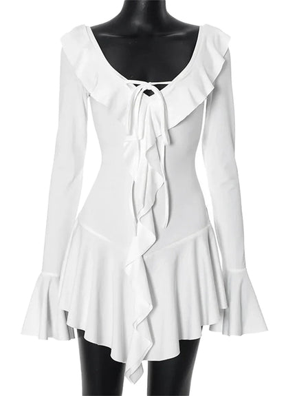 White Ruffled Mini Dress For Women