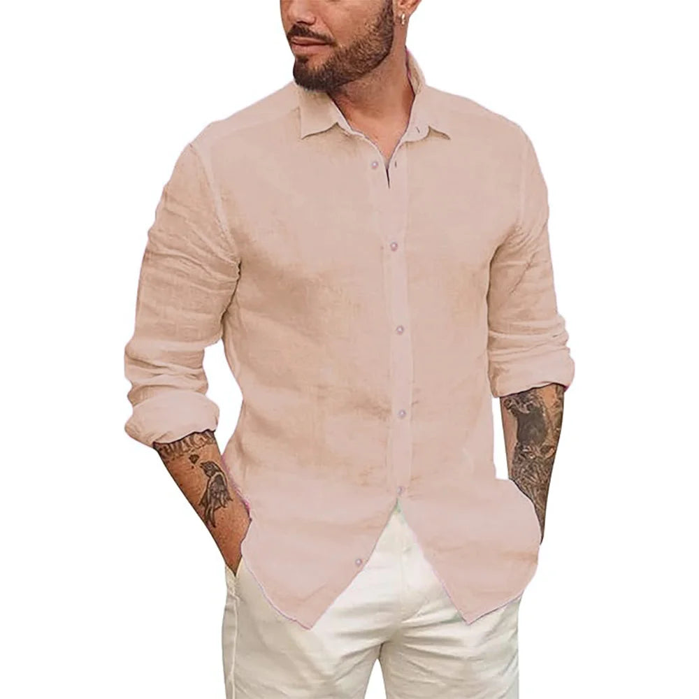 Mens Cotton Linen Button Up Shirts
