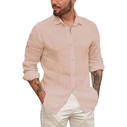 Mens Cotton Linen Button Up Shirts