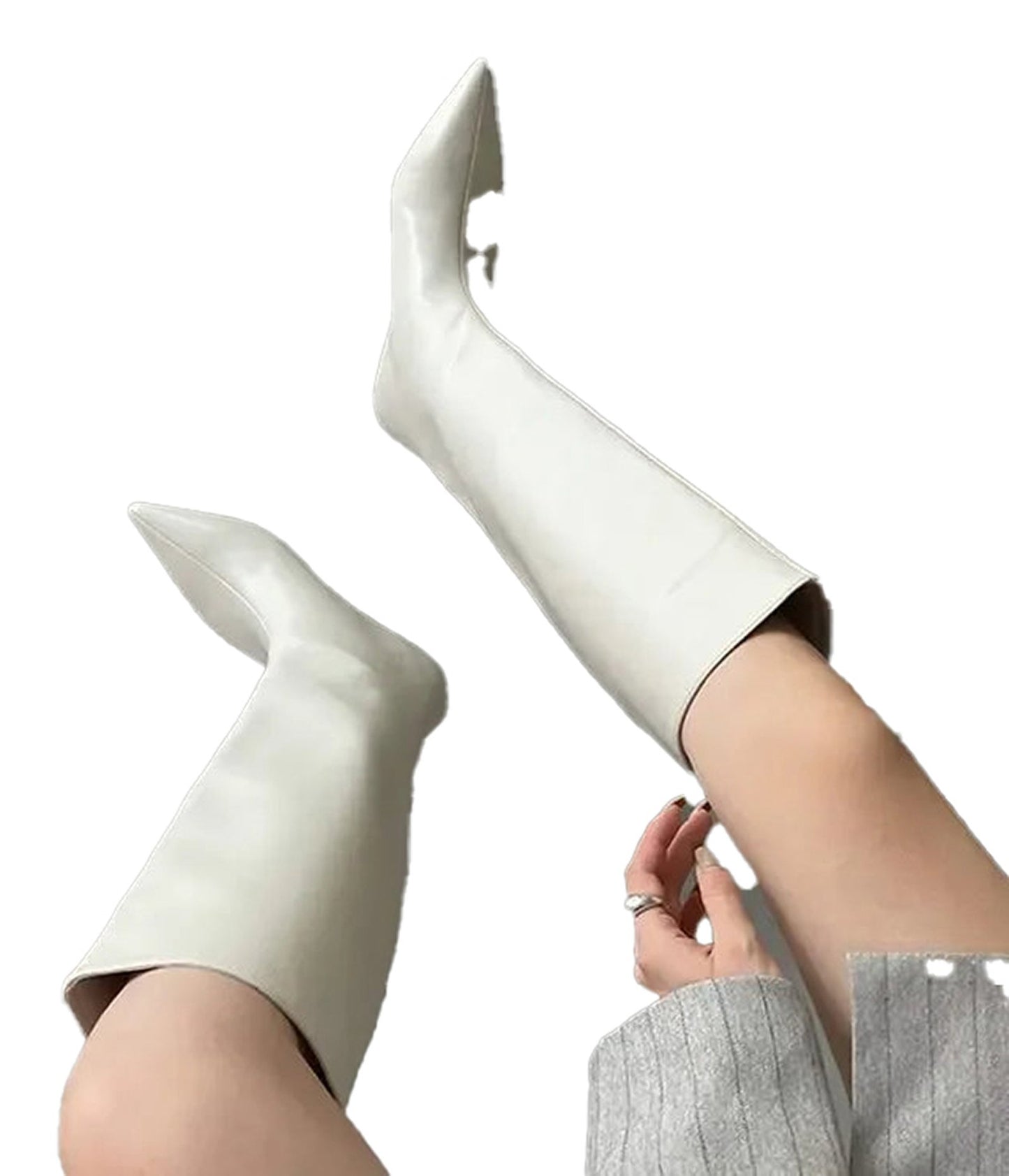 Pointed Toe Leather High Boots