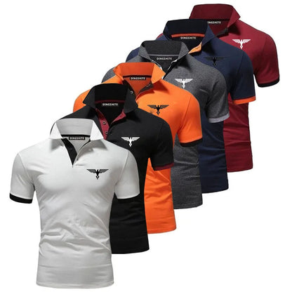 Variety of men's business casual polo shirts in different colors and styles from LuckeLadybug LLC