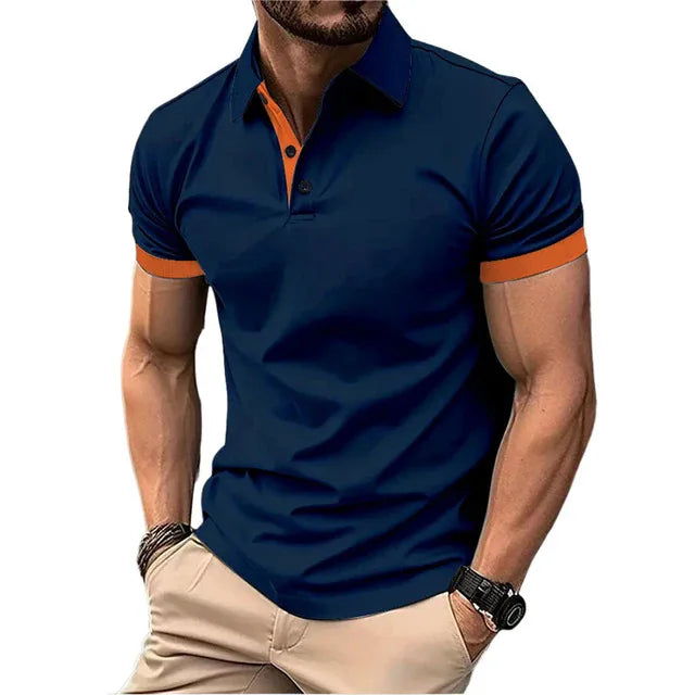 Mens Color Block Polo Shirt Trendy Style