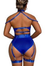 Blue Lace Halter Bodysuit Lingerie